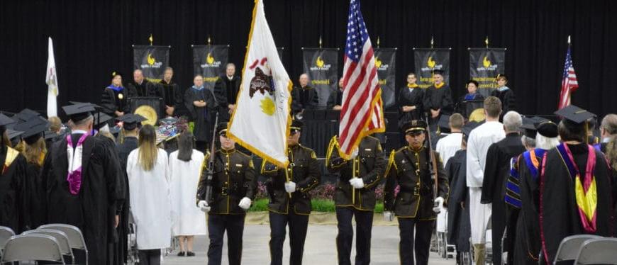 Veterans marching at commencement